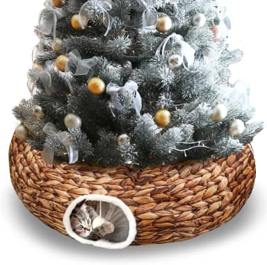 Soulchen Cama de túnel para gatos de Natal sob árvore de Natal 8 m x 8 pés x 24 cm, cama dobrável com túneis de donut para gatos internos, esconderijo para gatinhos, coelhos, furões (tecido marrom)