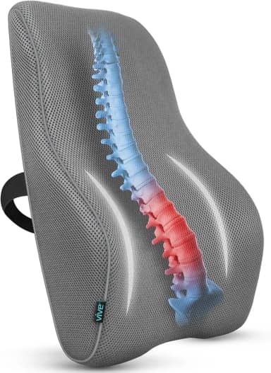 Vive Travesseiro lombar completo – Almofada de suporte de contorno de espuma viscoelástica para dor lombar – tensão muscular, ciática, artrite, osteoporose, escoliose, cifose, abaulamento ou hérnia de disco – Melhora a postura