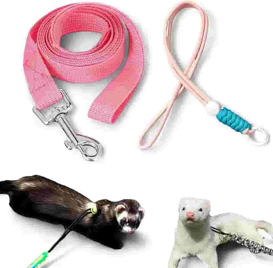 Conjunto de coleira para furões ajustável, esquilo, coleira de furão e arnês para furões, porquinho-da-índia, chinchila, rato, dragão barbudo, pequeno animal, acessórios para furões de esquilo (rosa)
