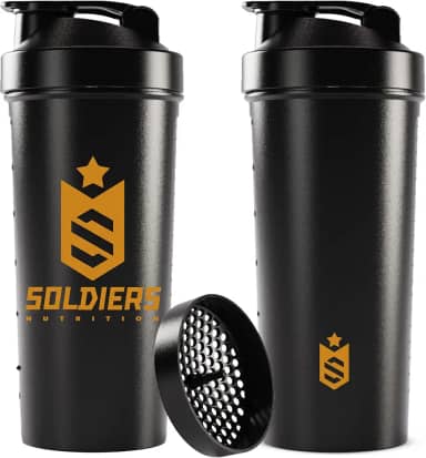 Coqueteleira Slim 600ml - Soldiers Nutrition (Preta Logo Dourado)