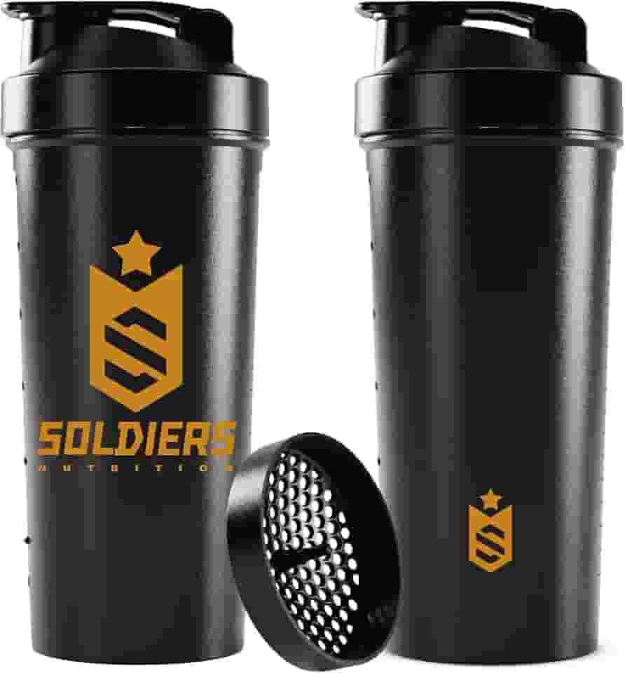 Coqueteleira Slim 600ml - Soldiers Nutrition (Preta Logo Dourado)