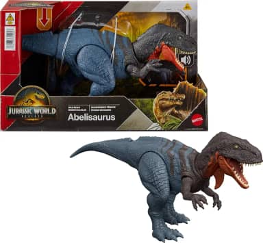 Jurassic World Dinossauro de Brinquedo Rebirth Rugido Selvagem Abelisaurus para crianças a partir de 4 anos