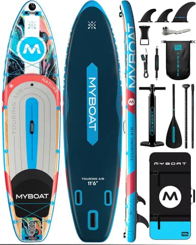 myboat Prancha Inflável Para Stand Up Paddle De 11'6' X 35', Capacidade 450 Lb, Estável Premium 2 Pessoas, Iniciantes, Família, Com Acessórios Sup, Bomba Dupla, 3 Nadadeiras Removíveis, Bolsa Portát
