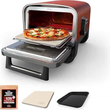Ninja Forno De Pizza Ao Ar Livre A Lenha, Forno Elétrico Portátil 8 Em 1, Aquece Até 700 °F, 5 Configurações De Pizza Artesanal, Caixa De Defumação De Churrasco Integrada, Inclui Pellets De Madeira