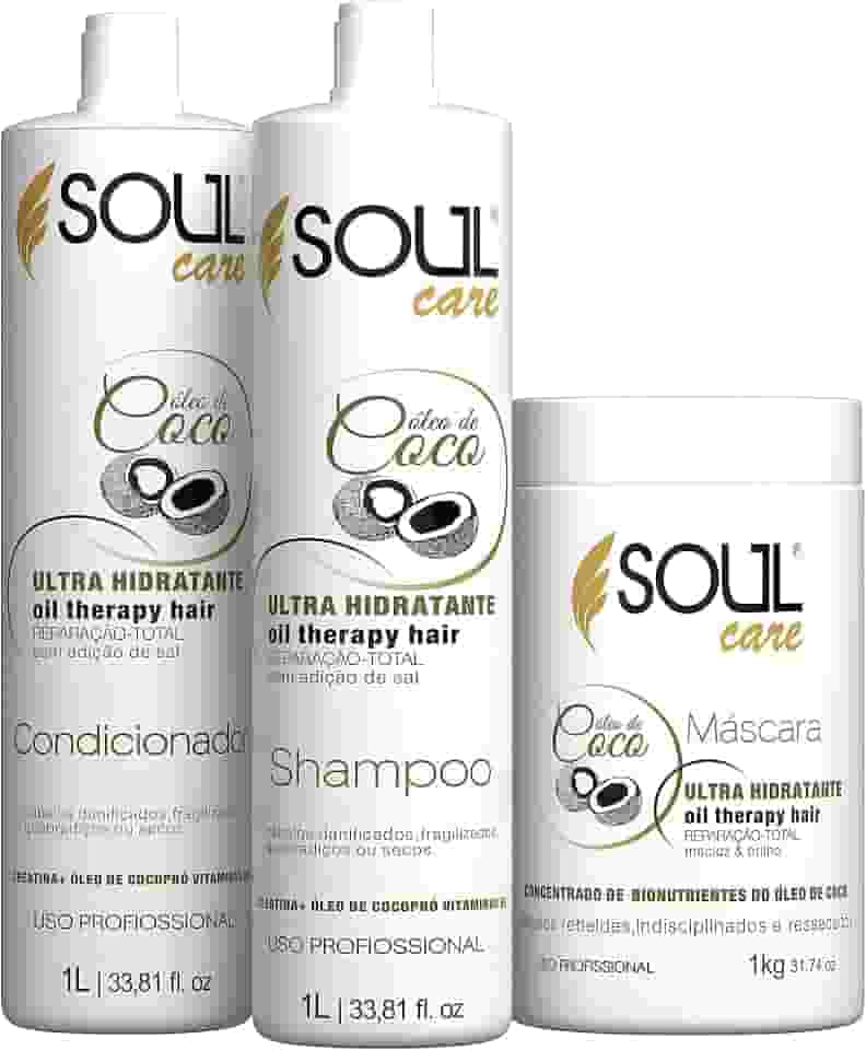 Shampoo e Condicionador + Máscara de Hidratação Com Óleo de Coco - Reparação, Hidratação e Fortalecimento | Soul Care Profissional (1kg)