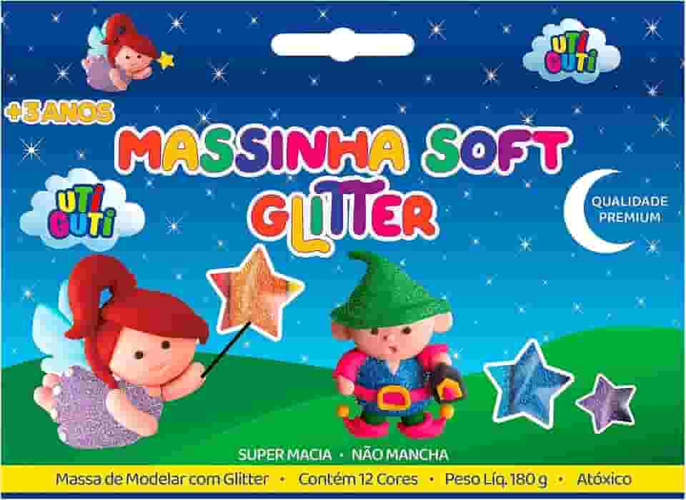 Massa de Modelar, Uti Guti, 26000, Glitter, 12 Cores
