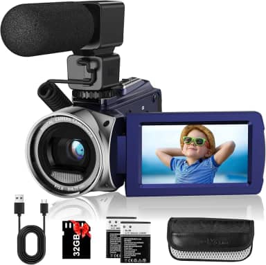 Rawiemy Câmera de vídeo FHD 1080p 36MP YouTube Vlogging gravador de câmera 3.0 polegadas 270 graus tela de rotação de 270 graus filmadoras com zoom digital 18X com microfone, cartão SD de 32 GB e 2