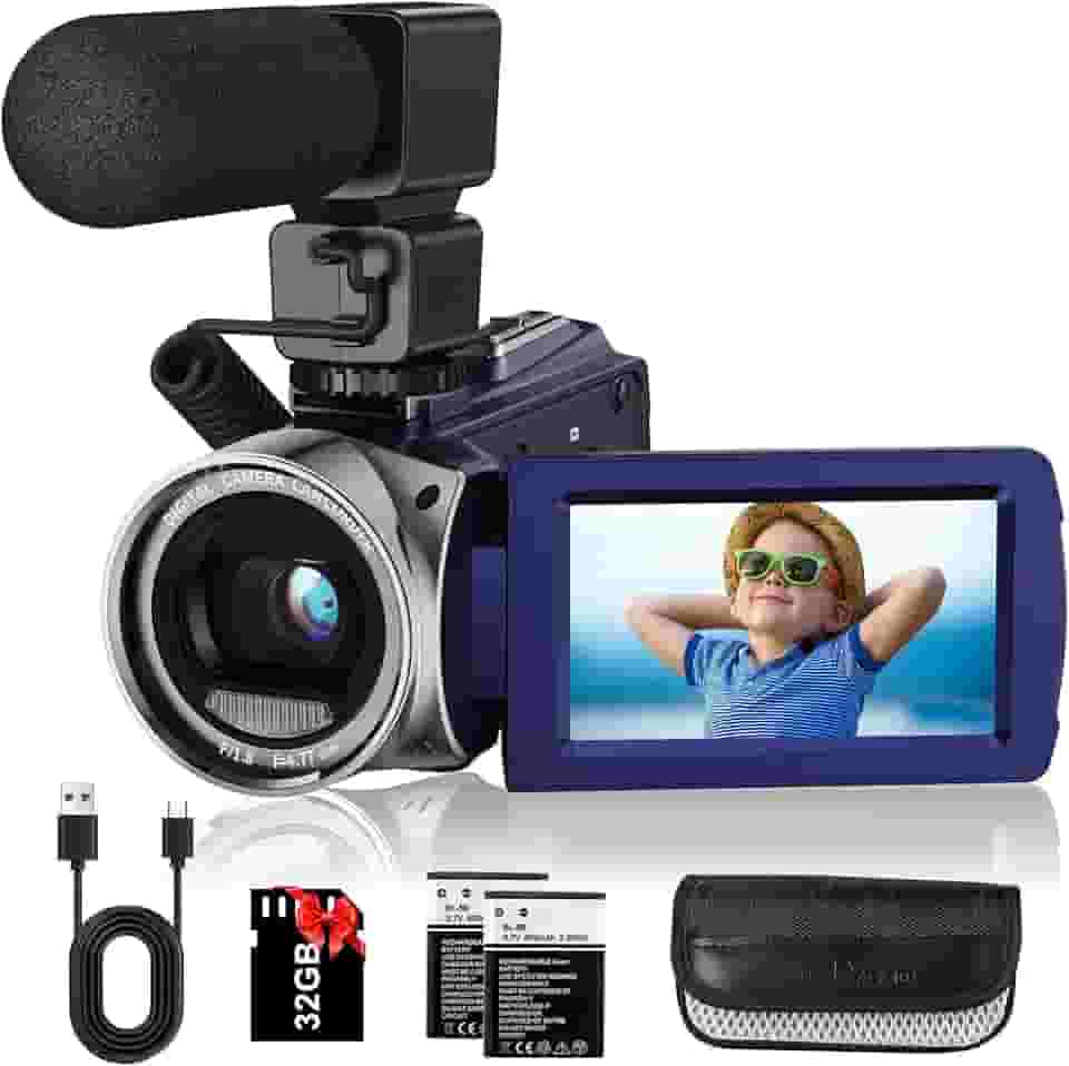 Rawiemy Câmera de vídeo FHD 1080p 36MP YouTube Vlogging gravador de câmera 3.0 polegadas 270 graus tela de rotação de 270 graus filmadoras com zoom digital 18X com microfone, cartão SD de 32 GB e 2