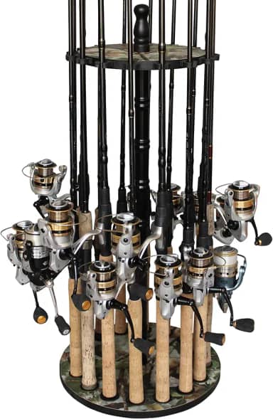 Rush Creek Creations Rack de armazenamento de vara de pesca redondo com 16