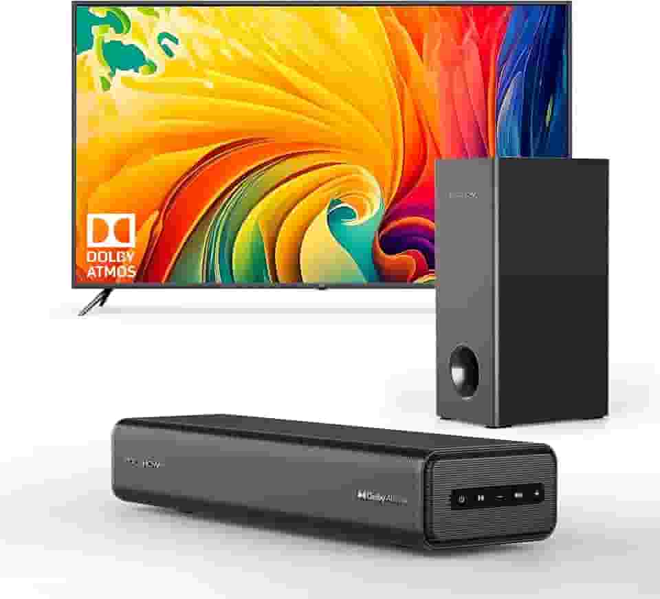 Barra de Som Dolby Atmos 2.1 Canais, 100W RMS, Bluetooth 5.3, HDMI-EARC/Óptica/AUX, Modo de Jogo, Áudio Surround Home Theater