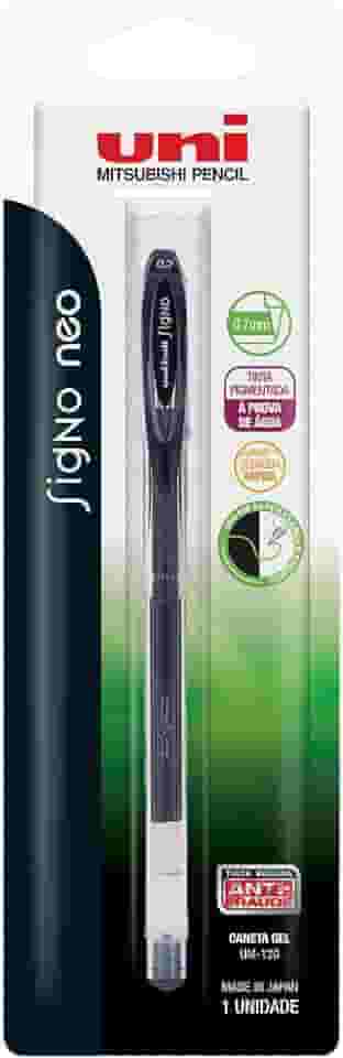 Caneta Gel Signo NEO UM-120, Uni-Ball, Preta, Blister c/1 unidade