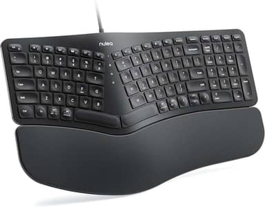 Nulea Teclado ergonômico RT05C com fio, teclado dividido com descanso de pulso acolchoado, pernas inclinadas ajustáveis, Plug and Play, cabo USB, compatível com Windows/Mac