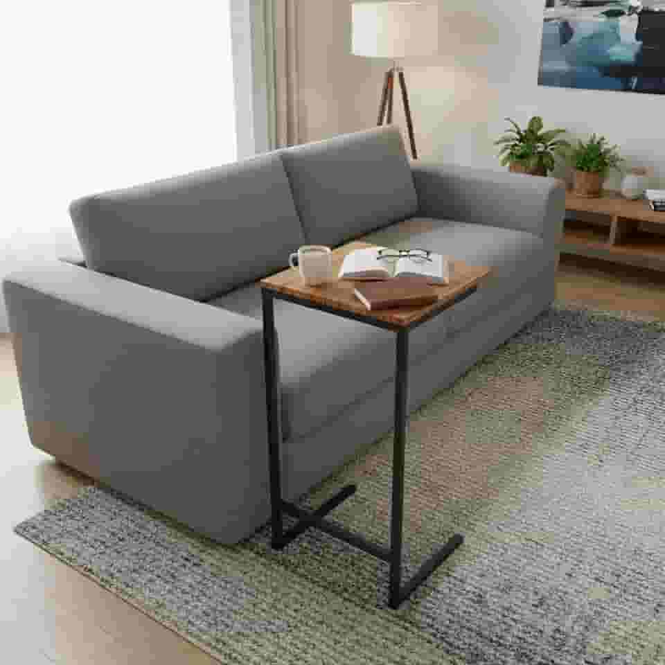 Mesa Mesinha Zafira Lateral para Sofá Notebook Home Office Moderno (Freijó/Preto)