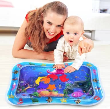 Tapete Inflável Sensorial para Bebê – Estimulação com Água Morna ou Fria, Peixinhos Flutuantes e Bordas de Ar – 50x70 cm | Diversão, Coordenação e Desenvolvimento Motor