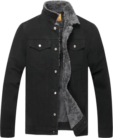 Jaqueta jeans masculina forrada com lã de ovelha, jaqueta jeans masculina quente de inverno com lapela, casaco jeans cowboy slim fit