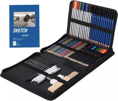 Conjunto de 71 peças de material de artes e kit de desenho - Conjunto completo de lápis de arte: Grafite, colorido, metálico, carvão, aquarela, apontador, borracha e muito mais