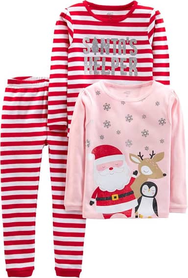 Simple Joys by Carter's Conjunto de pijama de Natal unissex para bebês, crianças e crianças, 3 peças, de algodão, ajuste confortável, pacote com 3