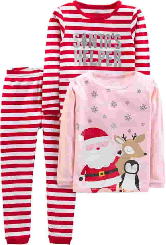 Simple Joys by Carter's Conjunto de pijama de Natal unissex para bebês, crianças e crianças, 3 peças, de algodão, ajuste confortável, pacote com 3