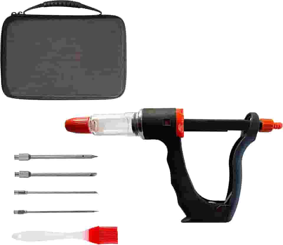 Agulhas de carne, seringa injetora de marinada, injetor de tempero, kit de injetor de carne com estojo, marinadas de salmoura de injeção para carne, peru, frango, carne bovina, peixe - câmara de