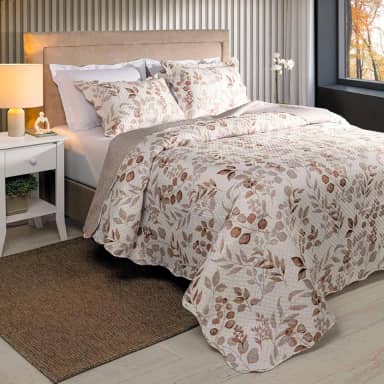 Bem Casa Kit Cobre Leito Colcha Boutis 3 Peças Matelassado Dupla Face Nano Printing (Ingrid Fendi, Queen)