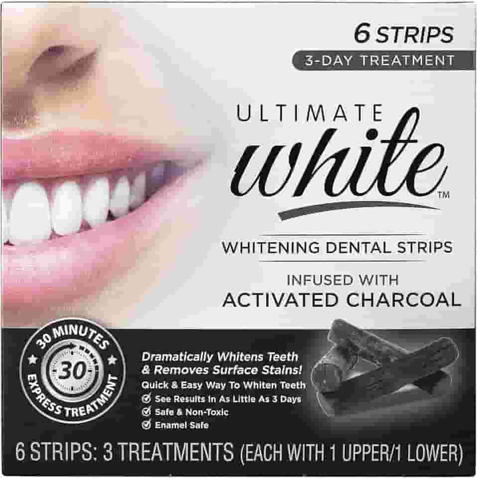 Ultimate White Conjunto De Tiras Para Clareamento Dental Com Carvão Ativado, Kit Cuidados Bucais, Beleza E Pessoais, Removedor Manchas, Clareador, 6 Peças