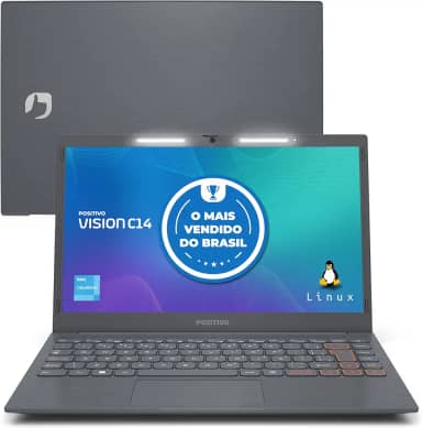 Notebook Positivo Vision C14 Lumina BAR Celeron, 8GB 128GB eMMC, Tela 14 Polegadas HD Antirreflexo, Linux, Tecla Link - Cinza