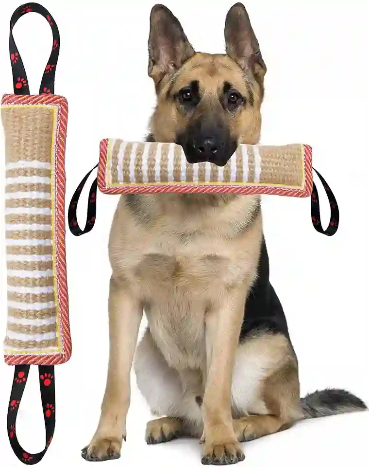Clysoru Brinquedo de puxar para cães, almofada de mordida de juta resistente, equipamento de treinamento de longa duração, para cães grandes e grandes, interativo para grandes e pequenos