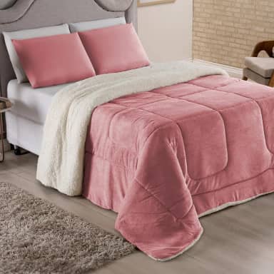 Coberdrom Para Cama Queen com Pele de Carneiro Sherpa Cobertor Edredom Feludo Macio para Noites Frias (Rose, Queen)