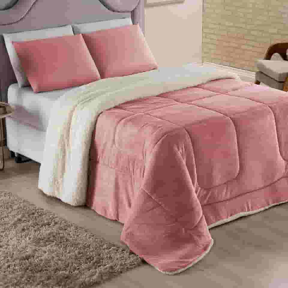 Coberdrom Para Cama Queen com Pele de Carneiro Sherpa Cobertor Edredom Feludo Macio para Noites Frias (Rose, Queen)