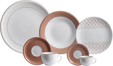 Serviço de Jantar, Chá e Café 42 Peças em Porcelana, Modelo Redondo Oca, Decoração Jericoacoara, Multicor, Porcelana Schmidt