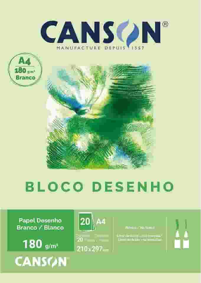 Bloco Desenho Branco A4 180g/m², Canson, 66667164, Branco natural, 20 Folhas