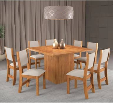 Conjunto de Jantar Mesa Quadrada Comander com 8 Cadeiras Sol Mel/Marfim