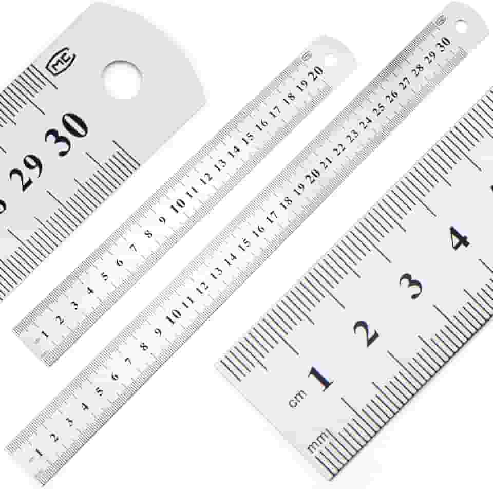 2 réguas de metal, 2 tamanhos de réguas de borda reta com polegadas métricas - 20 cm + 30 cm - régua de aço inoxidável para desenho, medição de precisão, maquinista, construção, artesanato