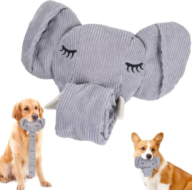 BECROWM Brinquedos De Pelúcia Para Cães Que Fazem Barulho, Com Apito E Papel Amassado, Brinquedo Interativo Limpeza Dos Dentes Cachorros, Animais Estimação Pequeno, Médio Grande Porte (Elefante)