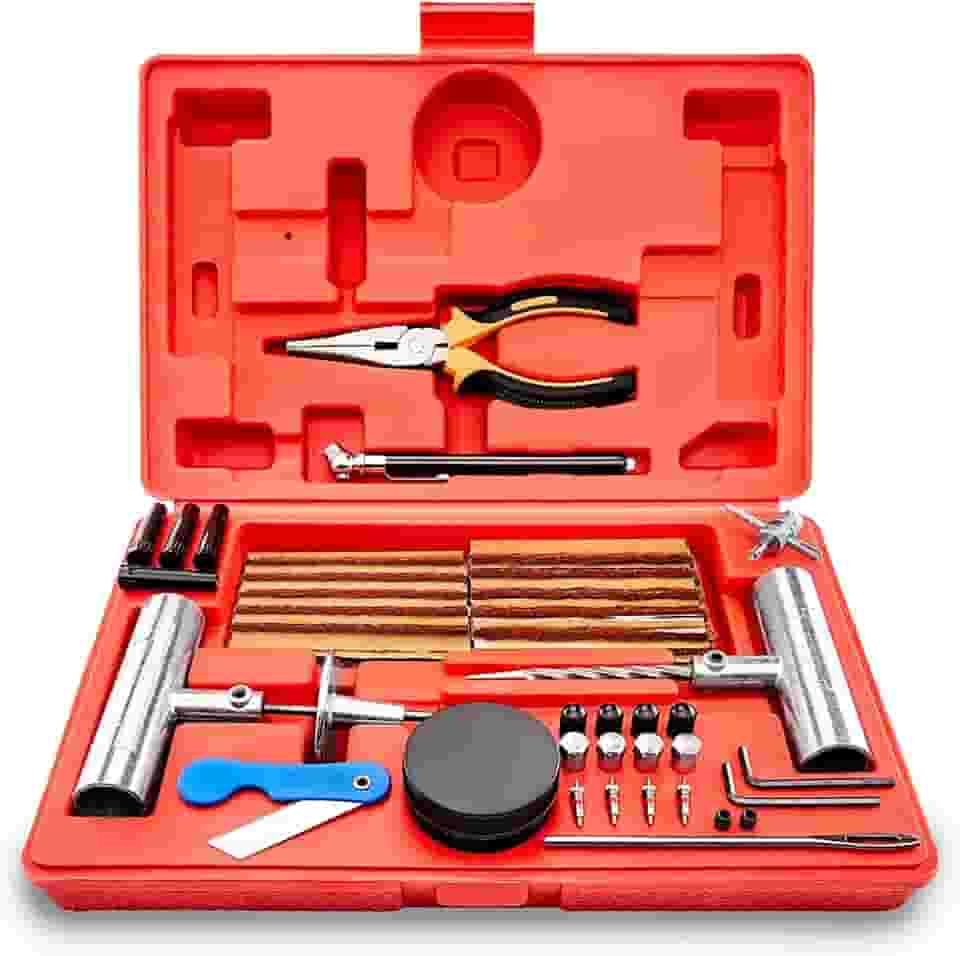 TOOLUXE Kit universal de reparo de pneu resistente 50003L | Pacote econômico de 57 peças | Corrigir furos e planilhas de plugue | Ideal para carros, caminhões, motocicletas, ATV, jipes, veículos