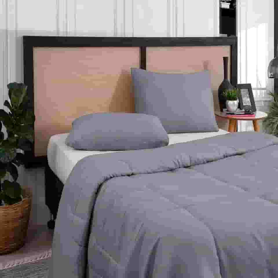 Edredom Casal Queen Margarida 3 Peças | Microfibra Antialérgica Premium | Macio, Confortável e Elegante | Ideal para Todas as Estações | Noites Aconchegantes e Relaxantes (Cinza)