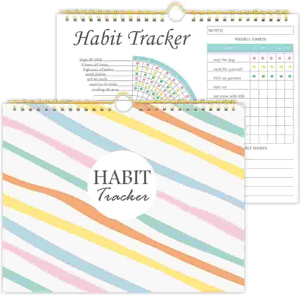 Caderno de rastreamento de hábitos – Calendário com rastreador de hábitos e rastreador de objetivos com encadernação espiral – Caderno sem data semanal e mensal de hábitos para aumentar a produtividade com objetivos de hábitos, 12 meses, design colorido original de 21,5 x 28 cm