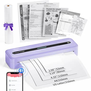 COLORWING Impressoras portáteis sem fio para viagens, mini impressora compacta 300DPI sem tinta, impressora térmica Bluetooth compatível com smartphone Android e iOS e tablet e laptop - roxo