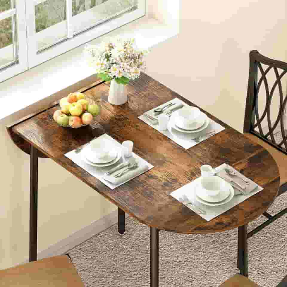 Mesa de Jantar Dobrável Oval, Duas Laterais Podem Ser Dobradas, Permitindo Controlar o Tamanho da Mesa à Vontade, São Robustas e Estáveis, Adequado para Várias Pessoas