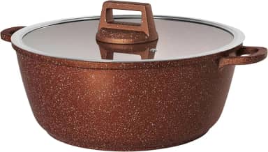 MODA DO CHEF Caçarola Antiaderente Graniflon Cobre com Tampa de Vidro 20cm Alumínio Injetado 3mm, Base 5mm, Capacidade 2,2 Litros, Praticidade e Sofisticação