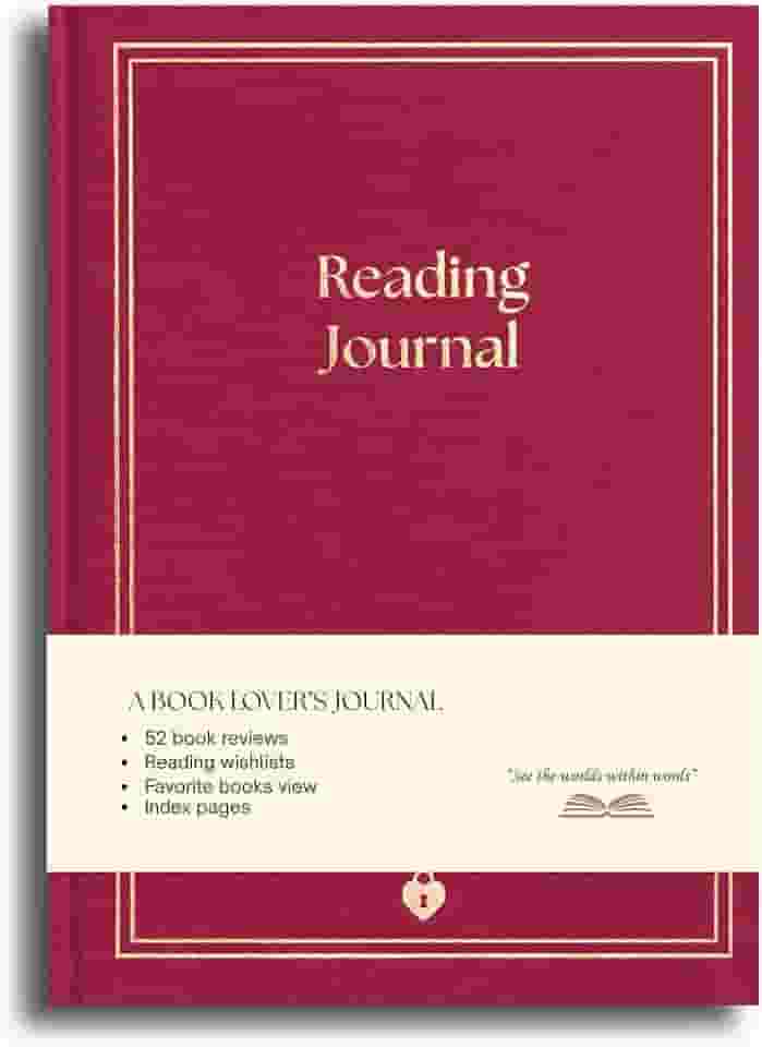 Reading Journal - Book Journal for Book Lovers - Hardcover Linen Book Review Journal & Reading Log for Book Tracking - Book Lovers Gifts - Book Accessories - 52 Book Reviews - Burgundy