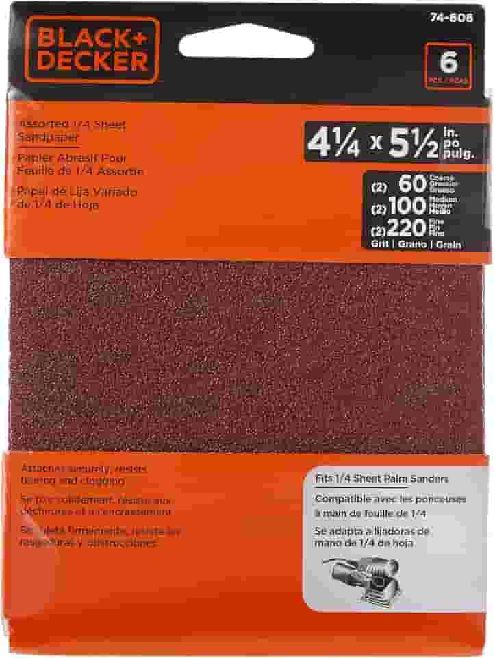 BLACK+DECKER Variedade de lixas, folha de 6 mm, pacote com 6 (74-606)