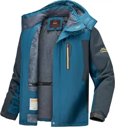 Jaqueta masculina de esqui de inverno, quente, impermeável, com forro de lã, casaco de neve com capuz e à prova de vento