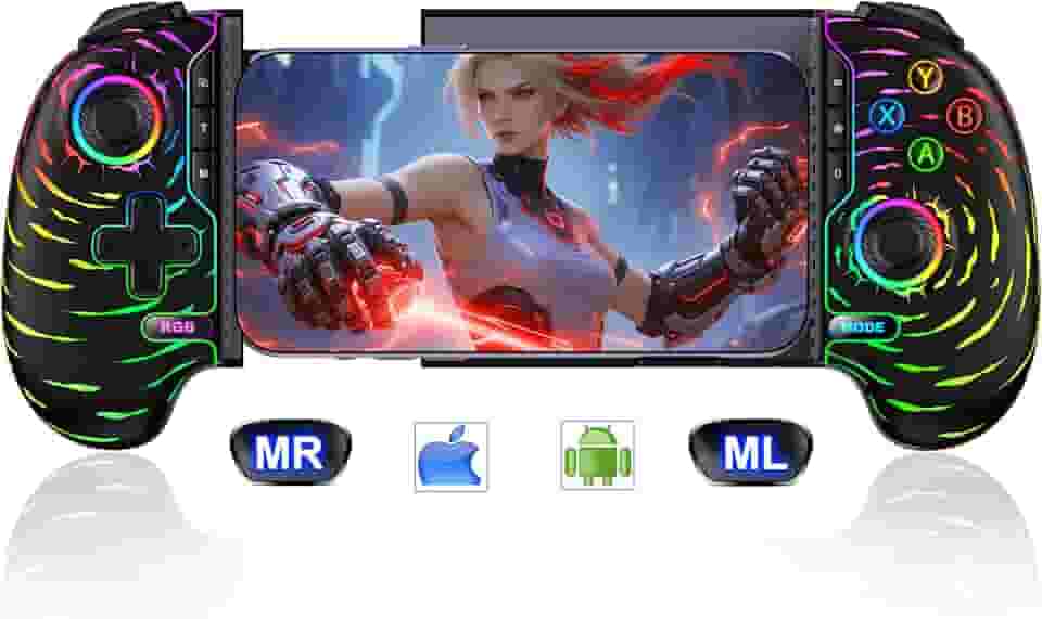 Wireless Phone Controller for iPhone/Android with Hall Joystick/Trigger, Light Up Mobile Gaming Controller Support Play Xbox, Steam Link, Call of Duty, Minecraft, Roblox, Cloud Android iOS Controller
