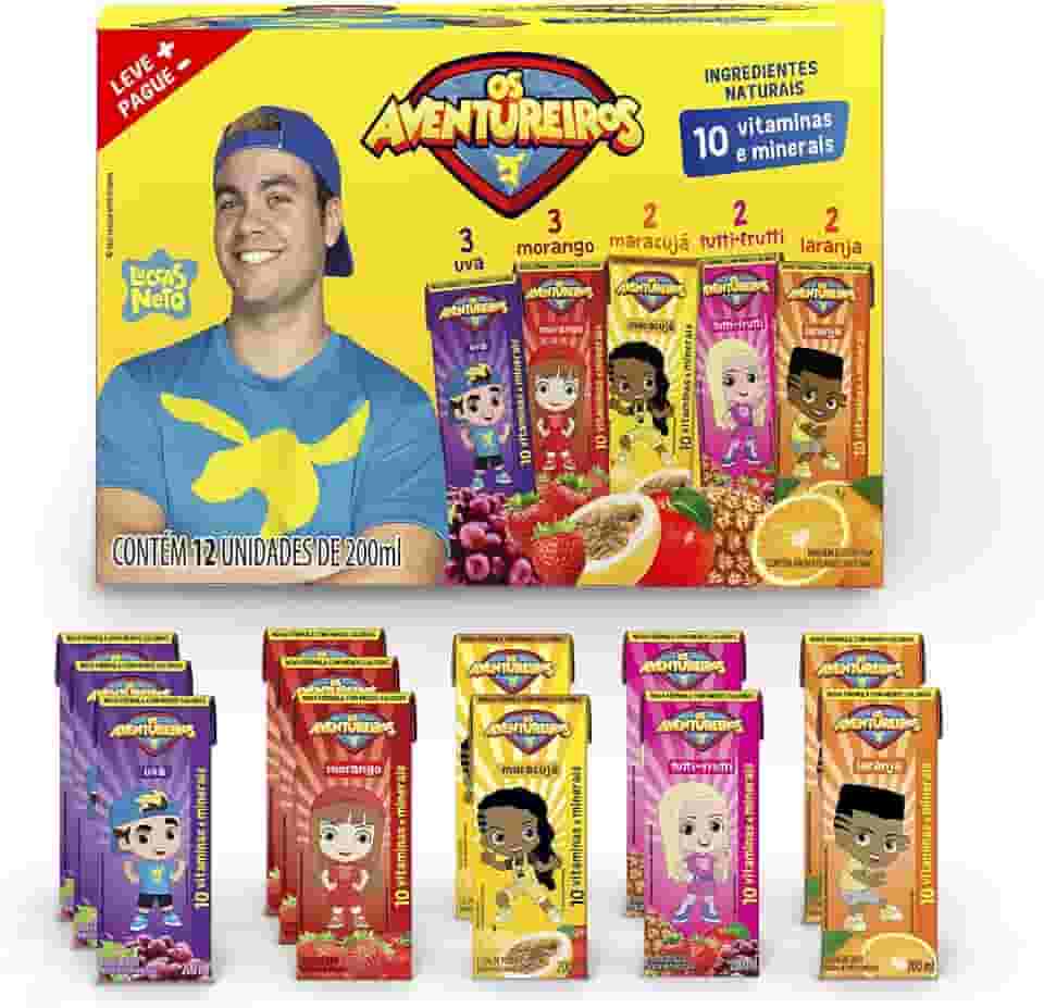 AVENTUREIROS - Sucos de Sabores Mistos em Caixinha - Sem Ingredientes Artificiais, Sem Glúten - Contém 10 Vitaminas e Minerais, Ingredientes Naturais - Vegano - Pack 12 x 200ml