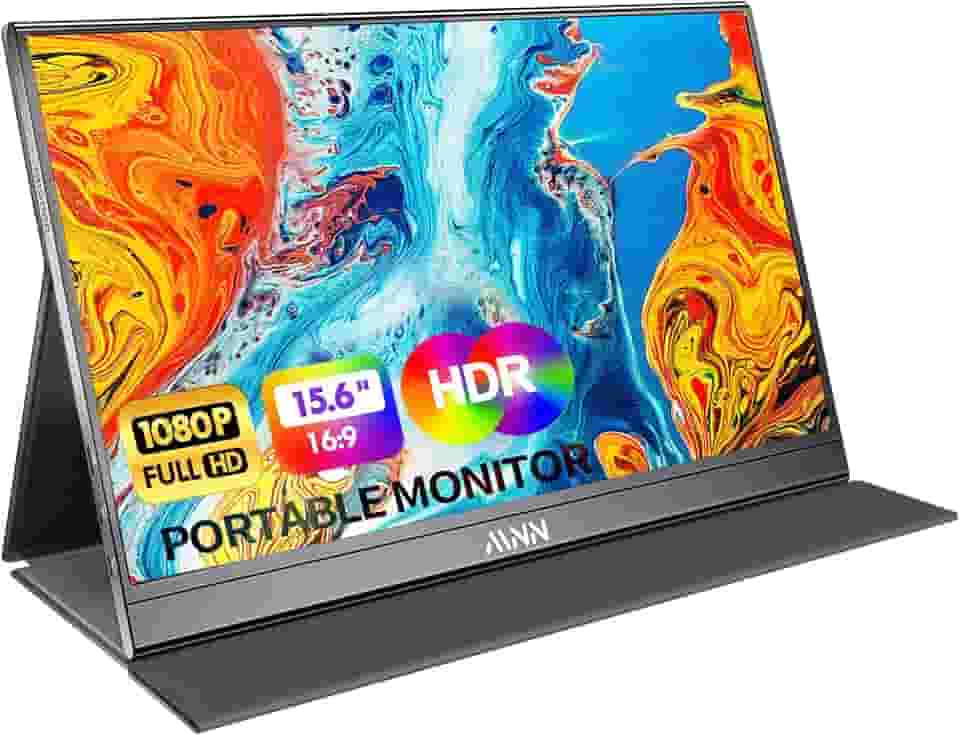 MNN Monitor portátil de 39.6 cm FHD 1080P monitor de laptop USB C HDMI Gaming ultrafino IPS com capa inteligente e alto-falantes, HDR Plug&Play, monitor externo para laptop, PC, telefone, Mac, Xbox,