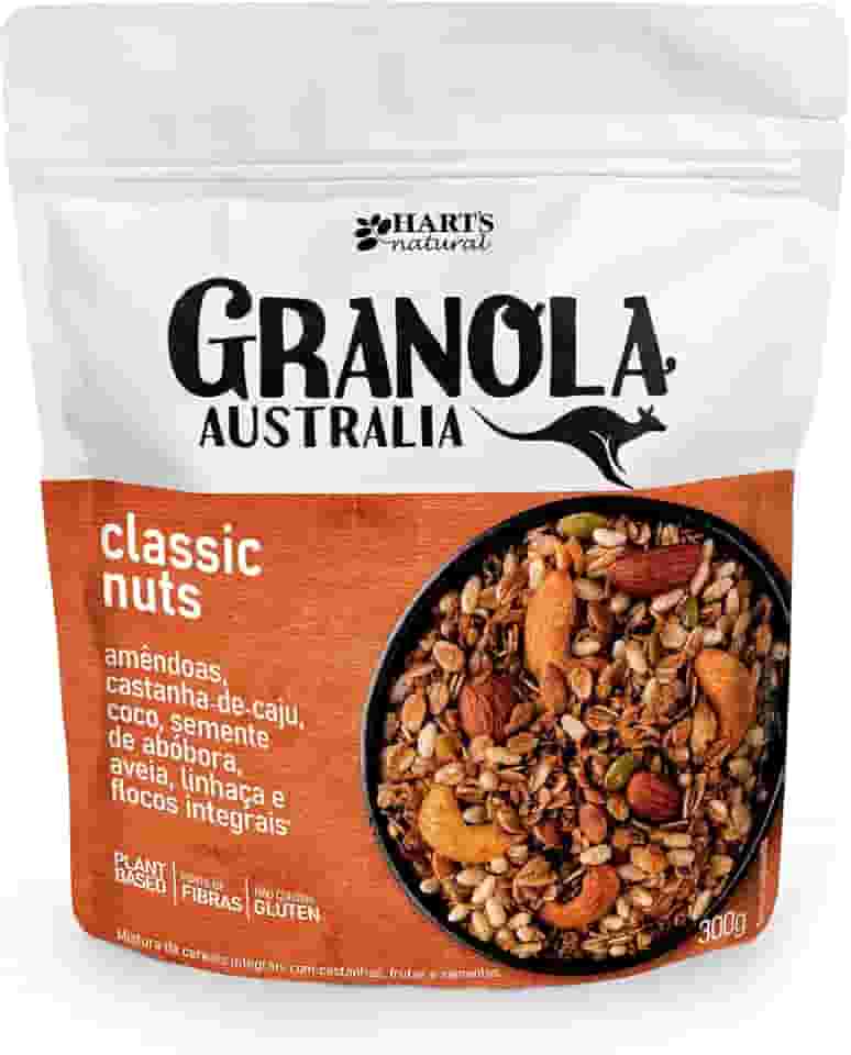 Hart's Natural Granola Australia Classic Nuts | Granola Sem Glúten, Sem Lactose, Vegano | 100% Natural | Alto em Fibras | Snack Saudável | 300g