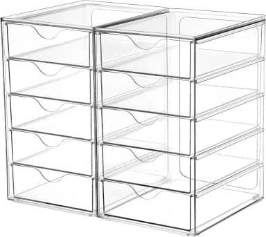 Vtopmart Organizador de acrílico com 10 gavetas, organizadores de mesa e acessórios, organização de maquiagem transparente, gavetas de armazenamento à prova de poeira para material de artesanato de