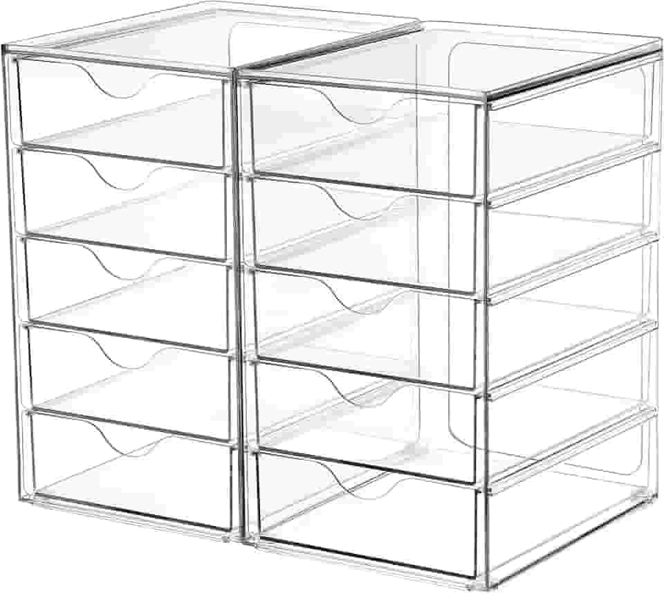 Vtopmart Organizador de acrílico com 10 gavetas, organizadores de mesa e acessórios, organização de maquiagem transparente, gavetas de armazenamento à prova de poeira para material de artesanato de