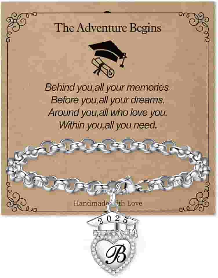 Presentes de formatura para sua faculdade 2025, coração inicial A - z pulseira pingente prata, classe de, presente inspirador, melhores amigos do ensino médio